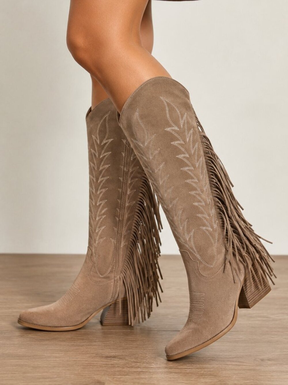 NIB Dusty Roads Coco Taupe Back Fringe Cowboy Western Cowgirl Boots